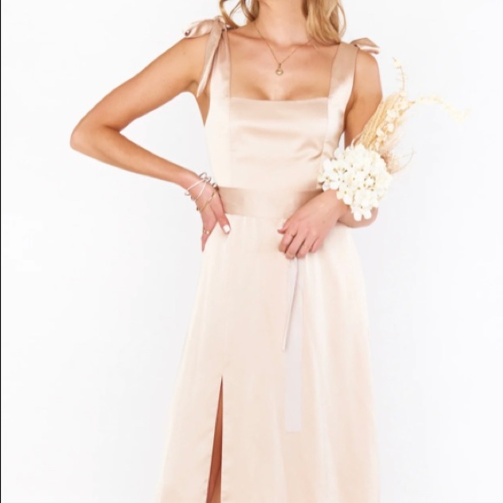 Show Me Your MuMu Claire Midi dress in Champagne Luxe Satin
